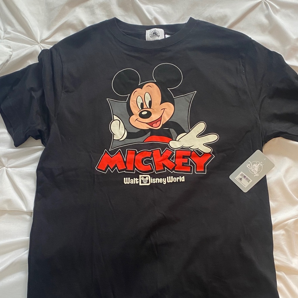 Disney Black T-Shirt with Mickey Mouse and Red Accents